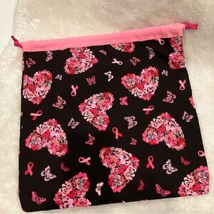 Breast Cancer Awareness Pink Butterfly & Heart Print Cinch Bag